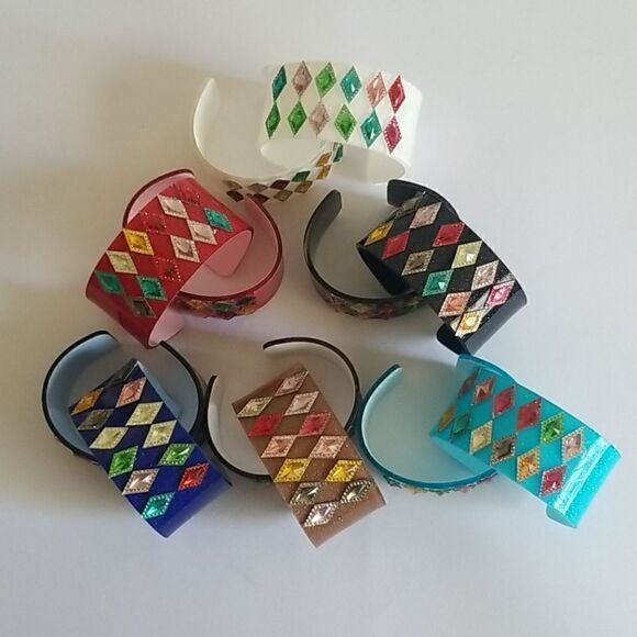 1 dozen Acrylic Cuff Bracelets with Embellishments - Picture 1 of 9